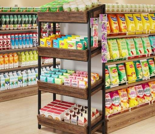 A supermarket rack full of various products.